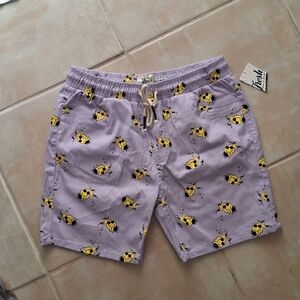 Stylish Purple Swim Shorts with Yellow Floral Print
